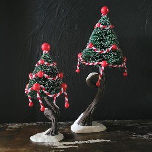 Pair of Dept 56 Village Accessories Twisty Peppermint Trees #53011